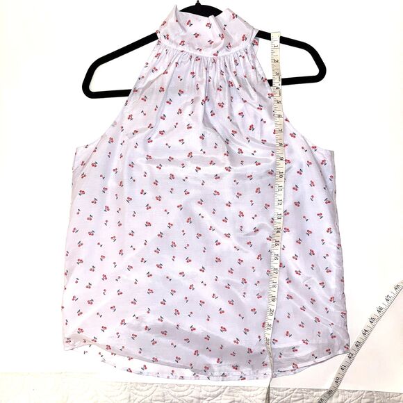 J Crew Tie Neck Cherry Print Blouse Sleeveless Top White Halter Silk Cotton 6 - Picture 9 of 14